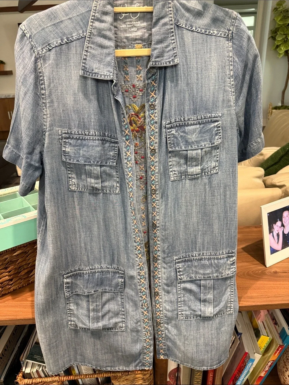 Kyla SeoLight Blue Denim Short-Sleeve Shirt dress size large